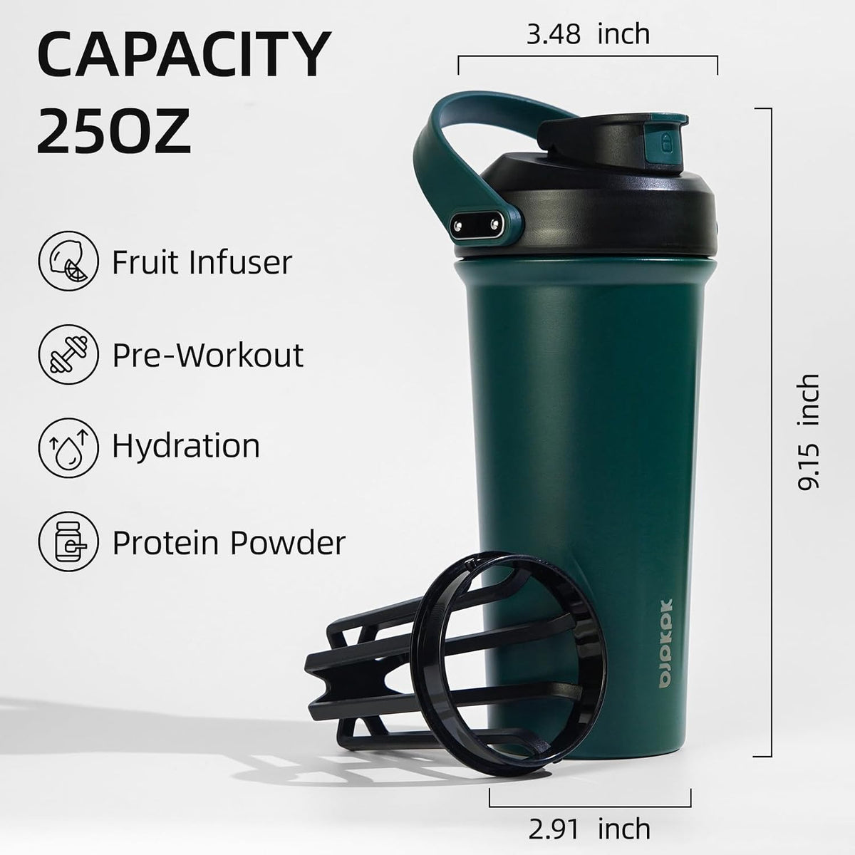 25oz Insulated Protein Shaker Bottle Stainless Steel Cup with Handle