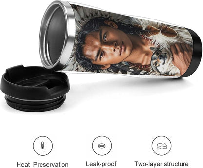 15oz Vacuum Insulated Stainless Steel Tumbler with Leakproof Lid Moonlight Watercolor Style Ninja 304 Stainless Steel Travel Mug Wide Mouth Coffee Cup for Hot & Cold Drinks (380ml)