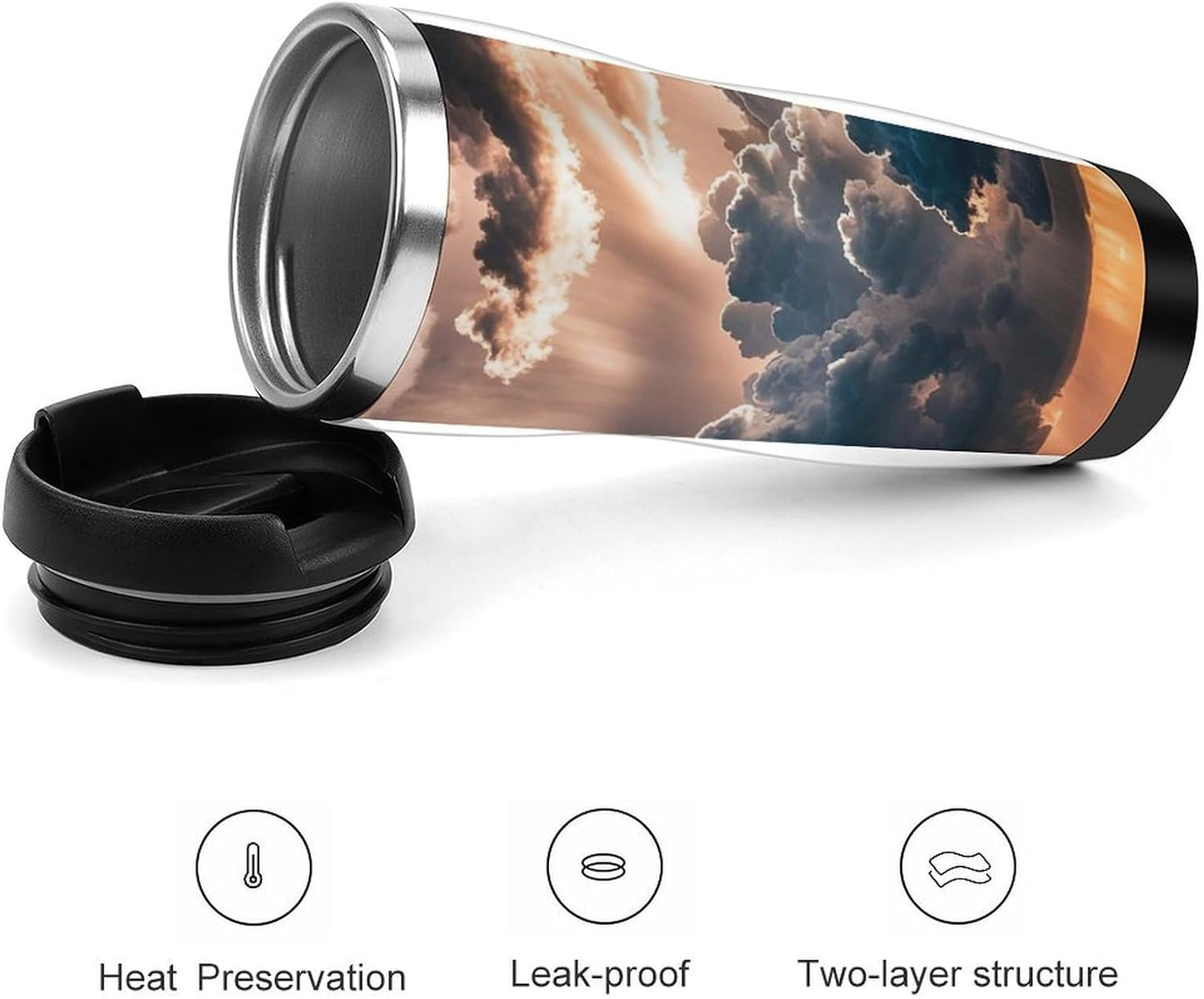 15oz Vacuum Insulated Stainless Steel Tumbler with Leakproof Lid Moonlight Watercolor Style Ninja 304 Stainless Steel Travel Mug Wide Mouth Coffee Cup for Hot & Cold Drinks (380ml)