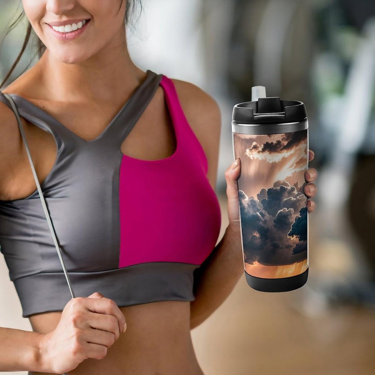 15oz Vacuum Insulated Stainless Steel Tumbler with Leakproof Lid Moonlight Watercolor Style Ninja 304 Stainless Steel Travel Mug Wide Mouth Coffee Cup for Hot & Cold Drinks (380ml)