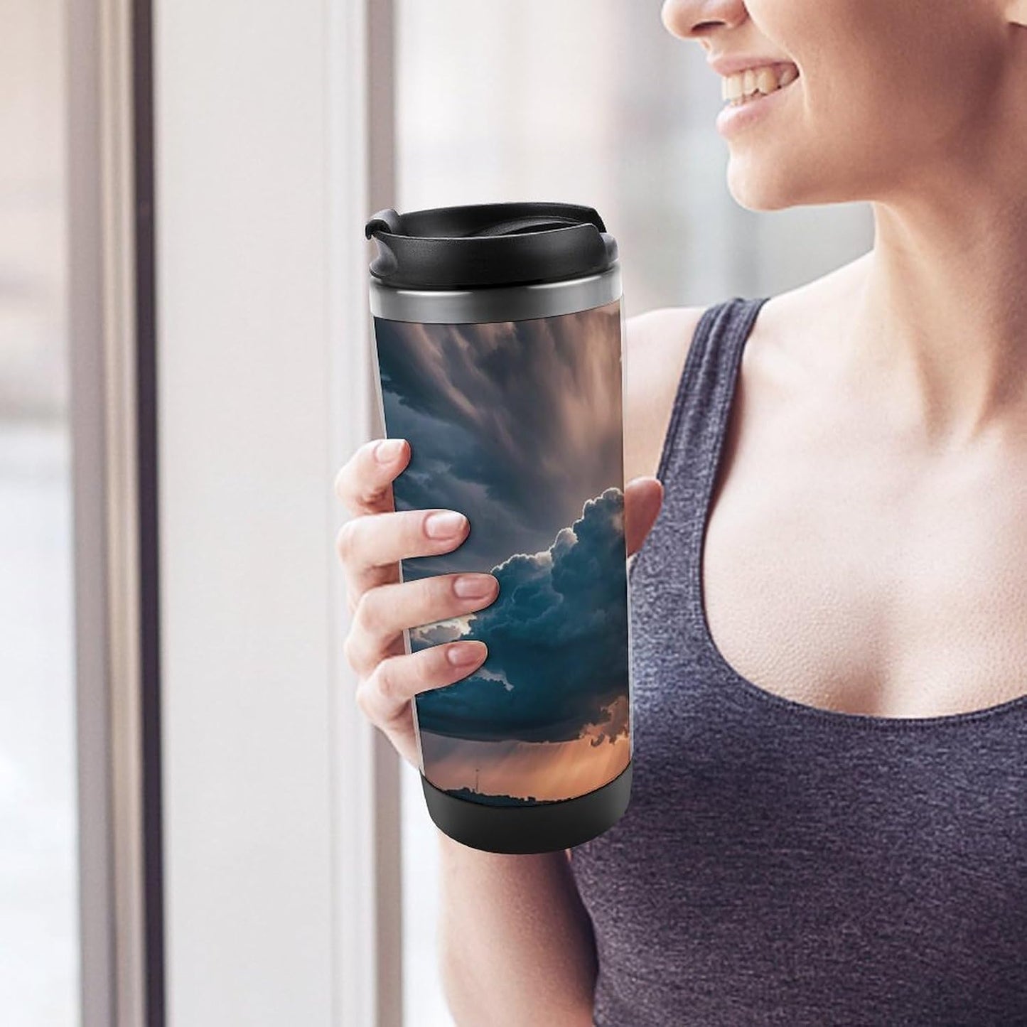15oz Vacuum Insulated Stainless Steel Tumbler with Leakproof Lid Moonlight Watercolor Style Ninja 304 Stainless Steel Travel Mug Wide Mouth Coffee Cup for Hot & Cold Drinks (380ml)