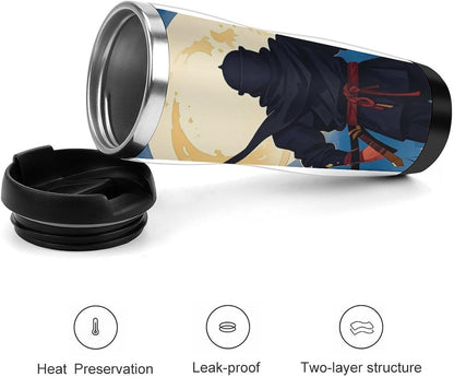 15oz Vacuum Insulated Stainless Steel Tumbler with Leakproof Lid Moonlight Watercolor Style Ninja 304 Stainless Steel Travel Mug Wide Mouth Coffee Cup for Hot & Cold Drinks (380ml)