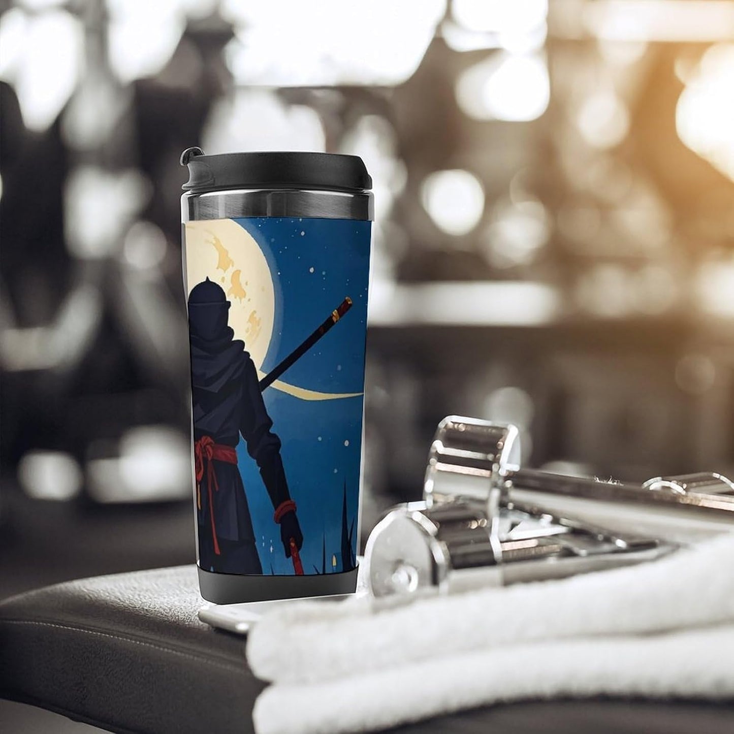 15oz Vacuum Insulated Stainless Steel Tumbler with Leakproof Lid Moonlight Watercolor Style Ninja 304 Stainless Steel Travel Mug Wide Mouth Coffee Cup for Hot & Cold Drinks (380ml)