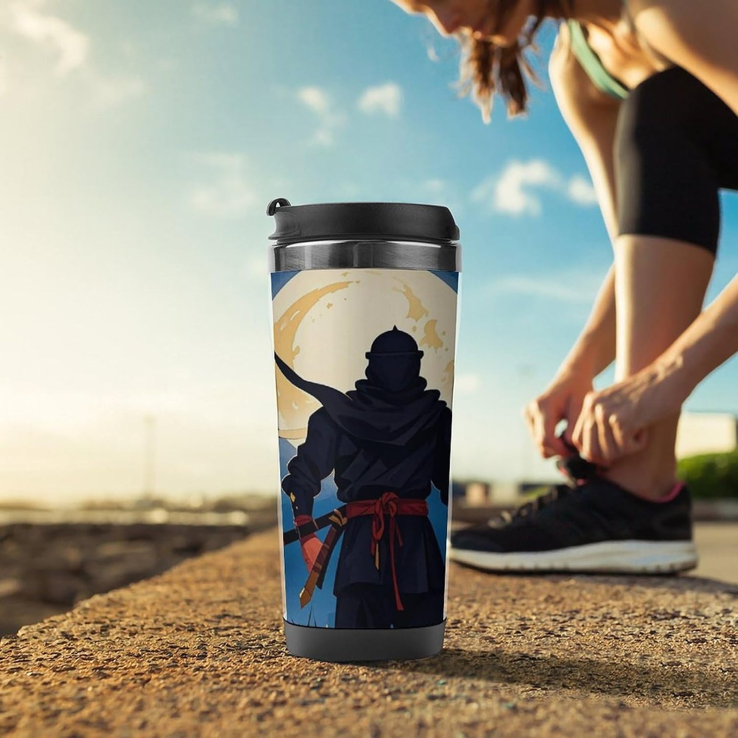 15oz Vacuum Insulated Stainless Steel Tumbler with Leakproof Lid Moonlight Watercolor Style Ninja 304 Stainless Steel Travel Mug Wide Mouth Coffee Cup for Hot & Cold Drinks (380ml)