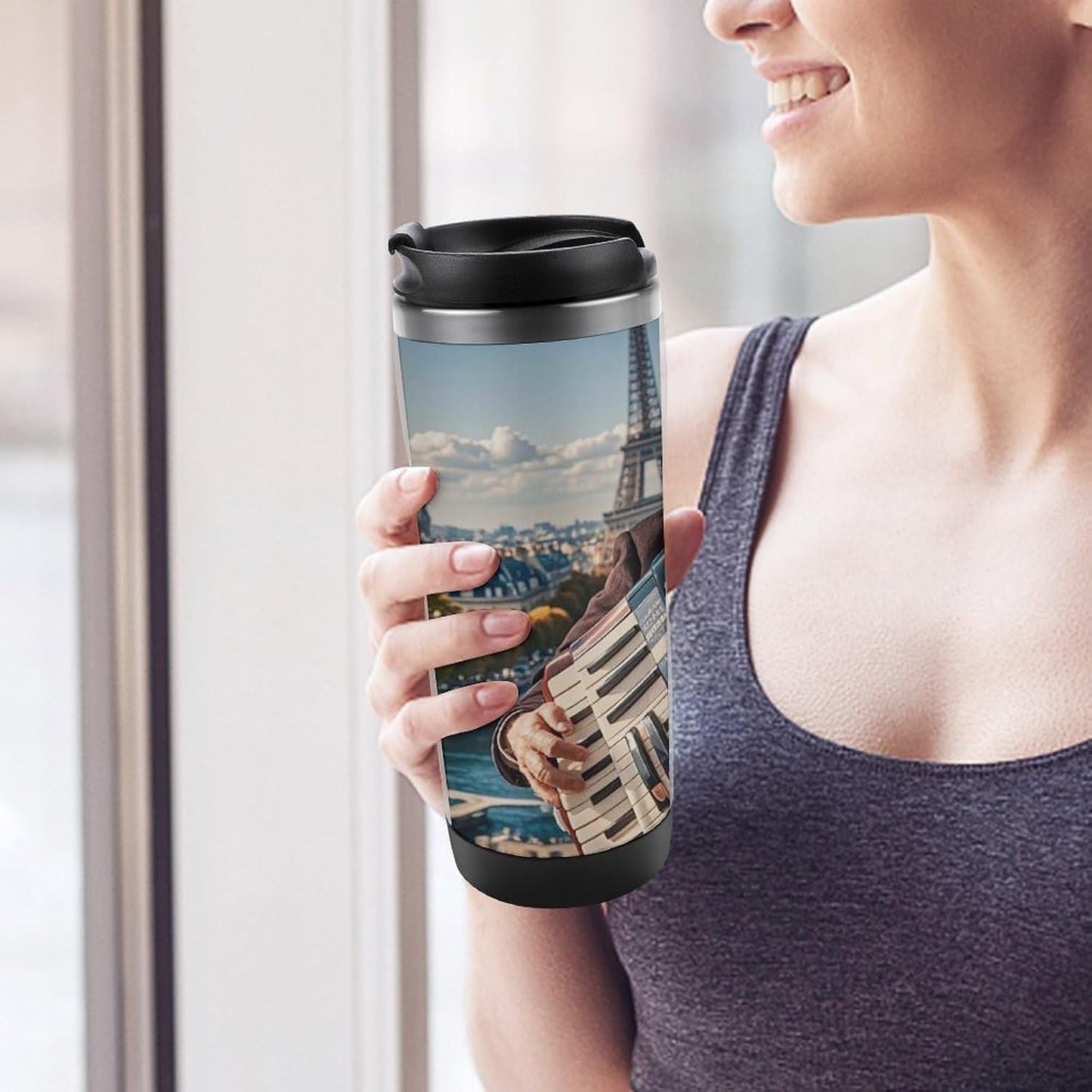 15oz Vacuum Insulated Stainless Steel Tumbler with Leakproof Lid Moonlight Watercolor Style Ninja 304 Stainless Steel Travel Mug Wide Mouth Coffee Cup for Hot & Cold Drinks (380ml)