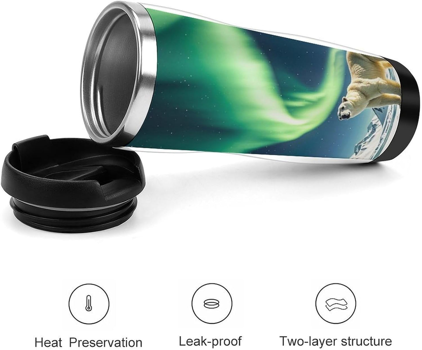15oz Vacuum Insulated Stainless Steel Tumbler with Leakproof Lid Moonlight Watercolor Style Ninja 304 Stainless Steel Travel Mug Wide Mouth Coffee Cup for Hot & Cold Drinks (380ml)