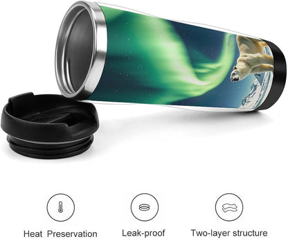 15oz Vacuum Insulated Stainless Steel Tumbler with Leakproof Lid Moonlight Watercolor Style Ninja 304 Stainless Steel Travel Mug Wide Mouth Coffee Cup for Hot & Cold Drinks (380ml)