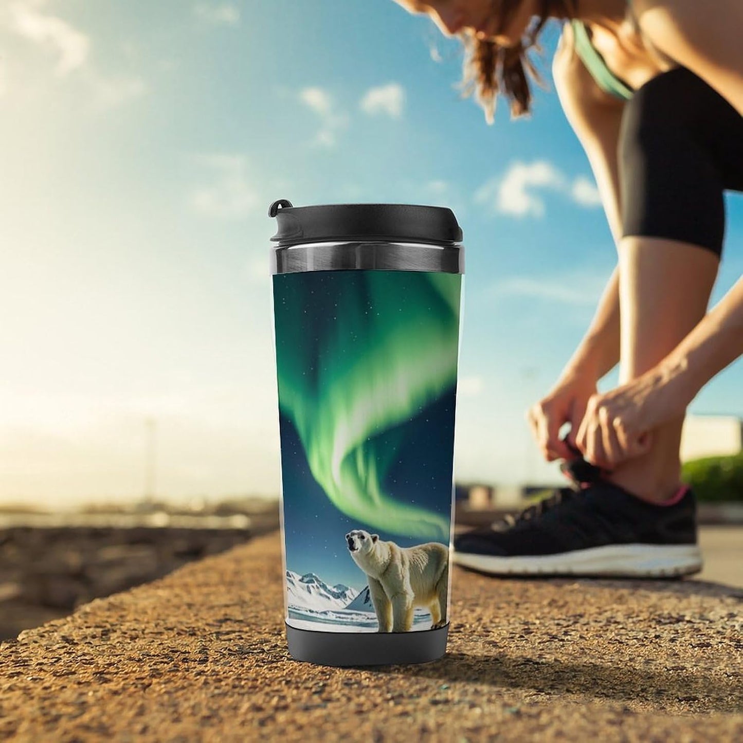 15oz Vacuum Insulated Stainless Steel Tumbler with Leakproof Lid Moonlight Watercolor Style Ninja 304 Stainless Steel Travel Mug Wide Mouth Coffee Cup for Hot & Cold Drinks (380ml)