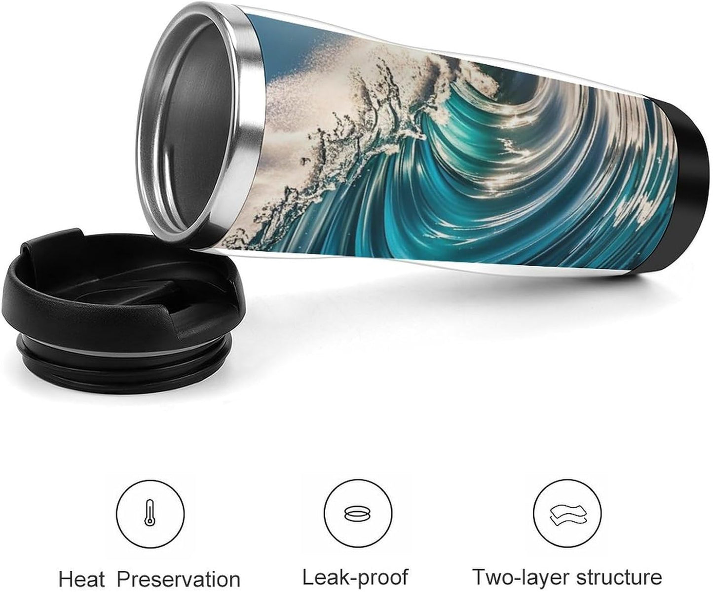15oz Vacuum Insulated Stainless Steel Tumbler with Leakproof Lid Moonlight Watercolor Style Ninja 304 Stainless Steel Travel Mug Wide Mouth Coffee Cup for Hot & Cold Drinks (380ml)