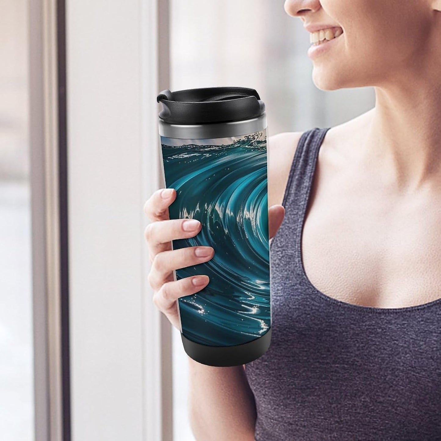 15oz Vacuum Insulated Stainless Steel Tumbler with Leakproof Lid Moonlight Watercolor Style Ninja 304 Stainless Steel Travel Mug Wide Mouth Coffee Cup for Hot & Cold Drinks (380ml)