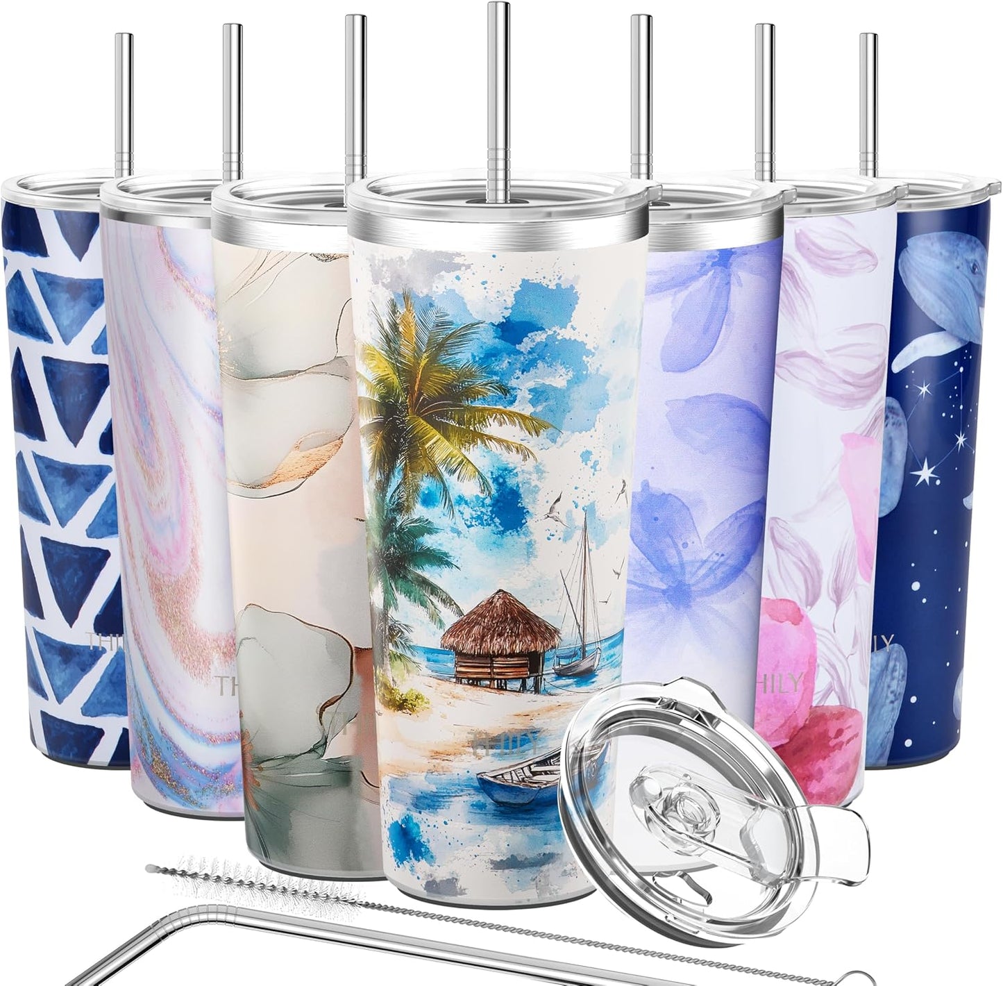 Stainless Steel Vacuum Insulated Tumbler Travel Mug 26 oz Coffee Cup with 2 Lids and Straws, Splash Proof, Keep Ice Drinks Cold, Sea Turtle