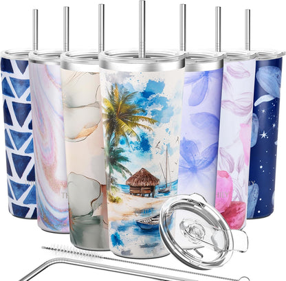 Stainless Steel Vacuum Insulated Tumbler Travel Mug 26 oz Coffee Cup with 2 Lids and Straws, Splash Proof, Keep Ice Drinks Cold, Sea Turtle