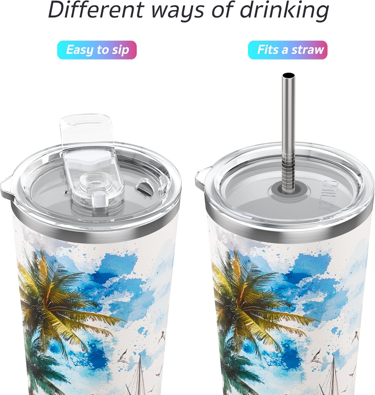 Stainless Steel Vacuum Insulated Tumbler Travel Mug 26 oz Coffee Cup with 2 Lids and Straws, Splash Proof, Keep Ice Drinks Cold, Sea Turtle