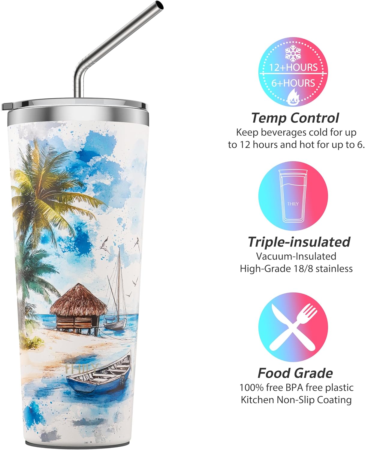 Stainless Steel Vacuum Insulated Tumbler Travel Mug 26 oz Coffee Cup with 2 Lids and Straws, Splash Proof, Keep Ice Drinks Cold, Sea Turtle