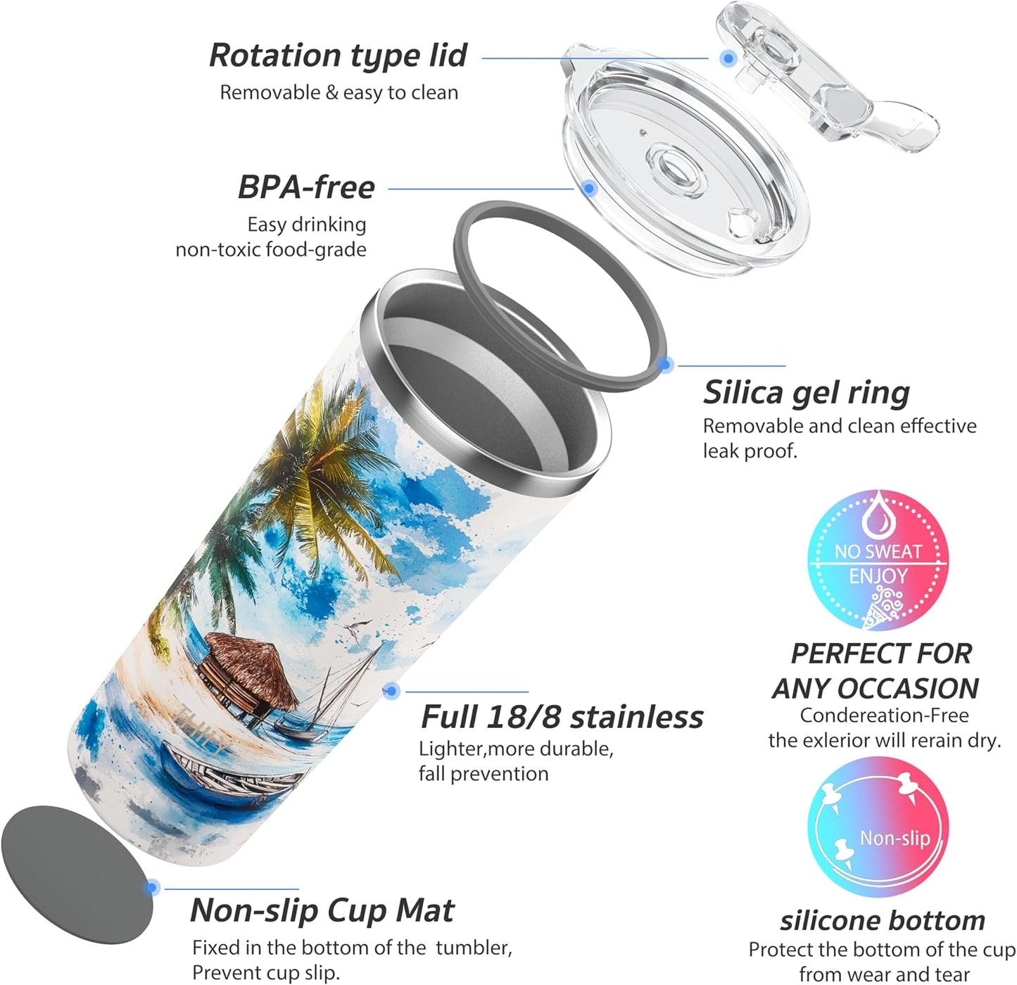 Stainless Steel Vacuum Insulated Tumbler Travel Mug 26 oz Coffee Cup with 2 Lids and Straws, Splash Proof, Keep Ice Drinks Cold, Sea Turtle