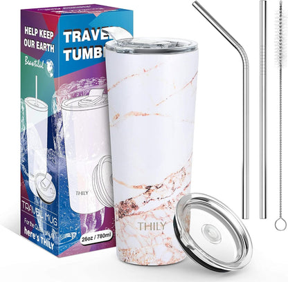 Stainless Steel Vacuum Insulated Tumbler Travel Mug 26 oz Coffee Cup with 2 Lids and Straws, Splash Proof, Keep Ice Drinks Cold, Sea Turtle