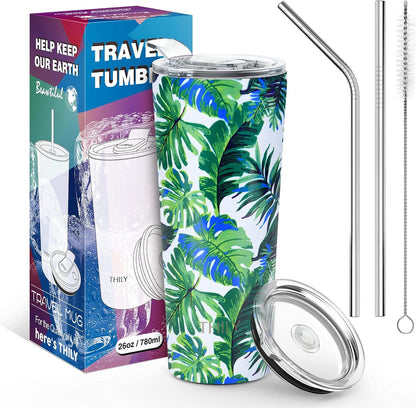 Stainless Steel Vacuum Insulated Tumbler Travel Mug 26 oz Coffee Cup with 2 Lids and Straws, Splash Proof, Keep Ice Drinks Cold, Sea Turtle