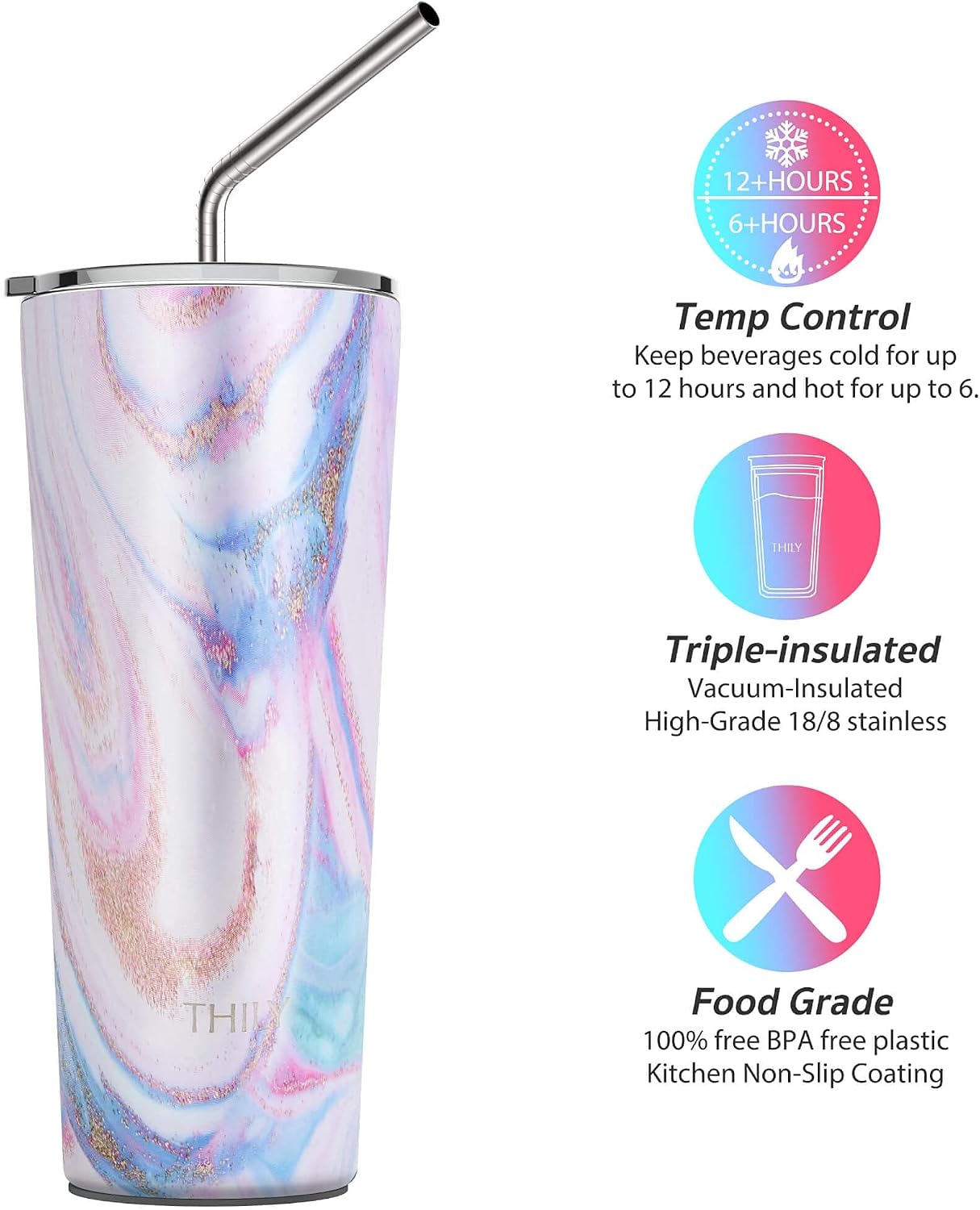 Stainless Steel Vacuum Insulated Tumbler Travel Mug 26 oz Coffee Cup with 2 Lids and Straws, Splash Proof, Keep Ice Drinks Cold, Sea Turtle