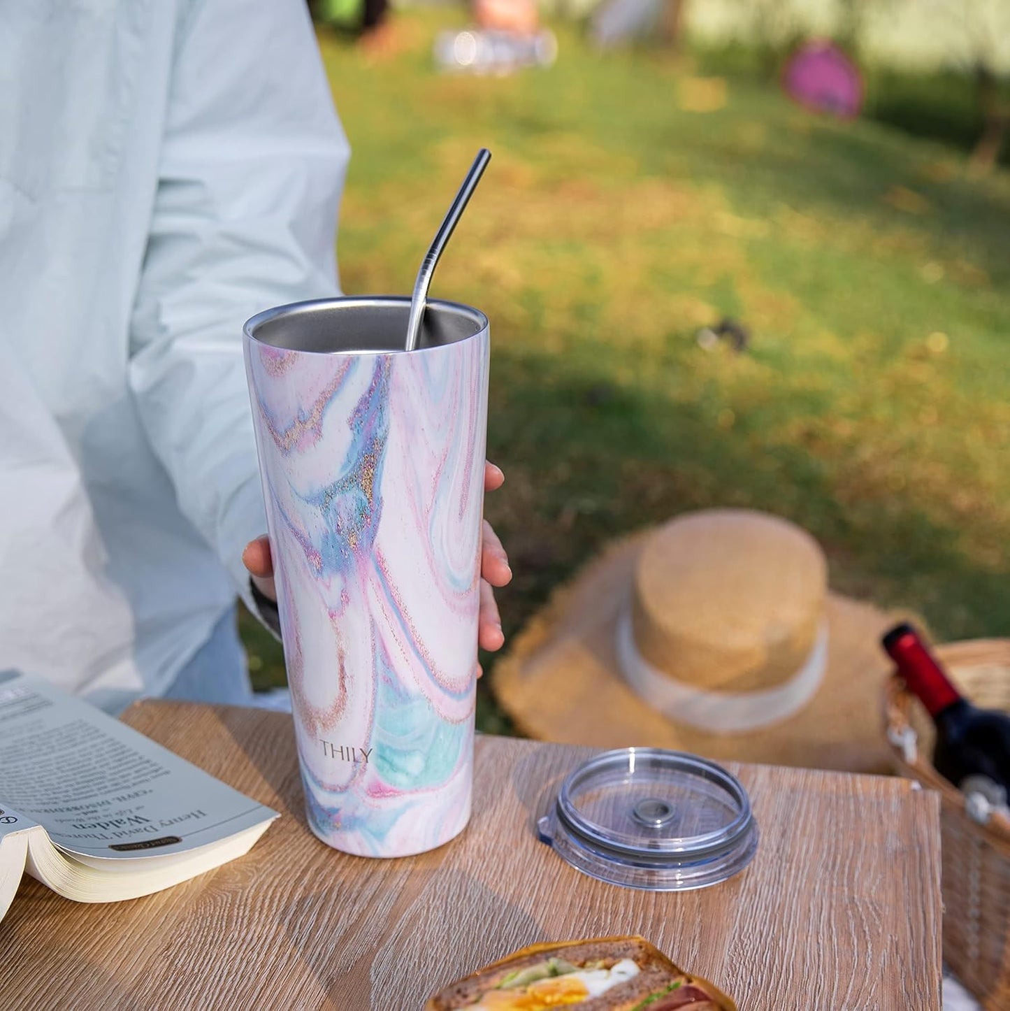 Stainless Steel Vacuum Insulated Tumbler Travel Mug 26 oz Coffee Cup with 2 Lids and Straws, Splash Proof, Keep Ice Drinks Cold, Sea Turtle
