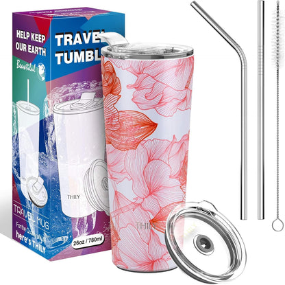 Stainless Steel Vacuum Insulated Tumbler Travel Mug 26 oz Coffee Cup with 2 Lids and Straws, Splash Proof, Keep Ice Drinks Cold, Sea Turtle
