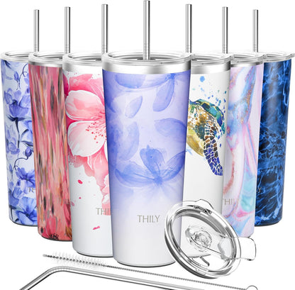 Stainless Steel Vacuum Insulated Tumbler Travel Mug 26 oz Coffee Cup with 2 Lids and Straws, Splash Proof, Keep Ice Drinks Cold, Sea Turtle