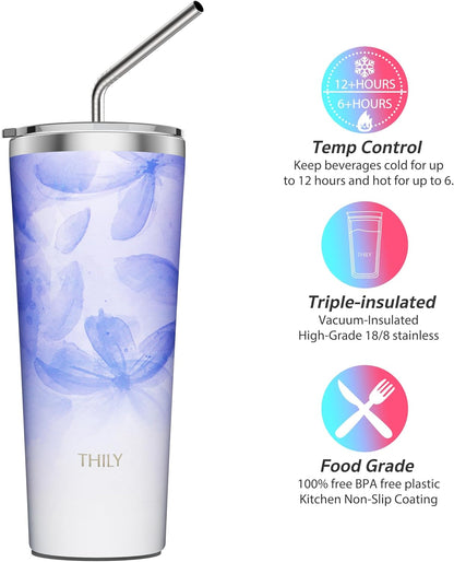 Stainless Steel Vacuum Insulated Tumbler Travel Mug 26 oz Coffee Cup with 2 Lids and Straws, Splash Proof, Keep Ice Drinks Cold, Sea Turtle
