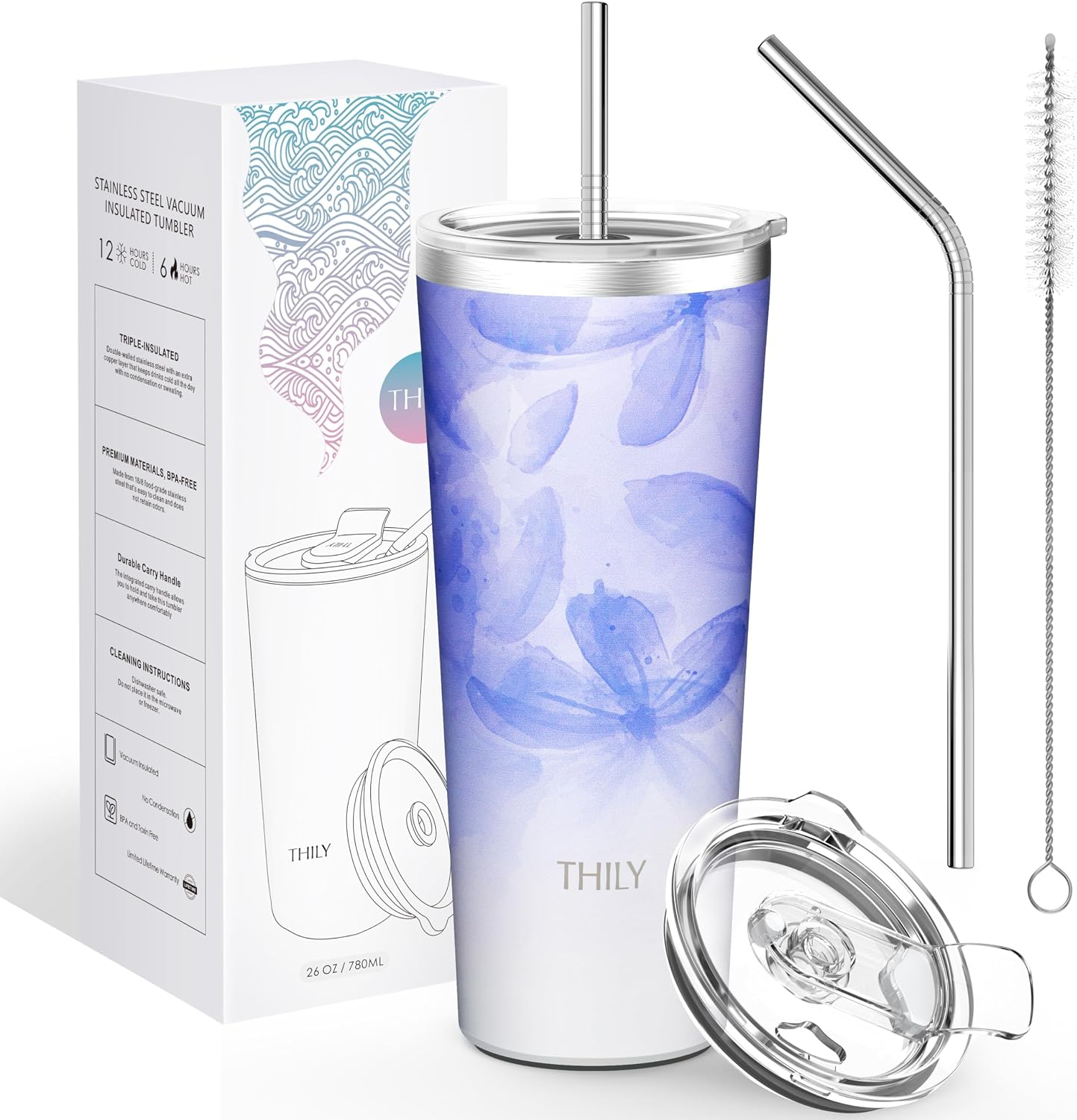 Stainless Steel Vacuum Insulated Tumbler Travel Mug 26 oz Coffee Cup with 2 Lids and Straws, Splash Proof, Keep Ice Drinks Cold, Sea Turtle