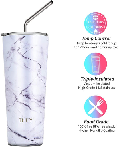 Stainless Steel Vacuum Insulated Tumbler Travel Mug 26 oz Coffee Cup with 2 Lids and Straws, Splash Proof, Keep Ice Drinks Cold, Sea Turtle