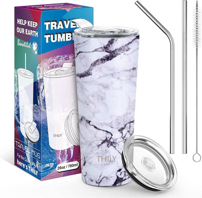 Stainless Steel Vacuum Insulated Tumbler Travel Mug 26 oz Coffee Cup with 2 Lids and Straws, Splash Proof, Keep Ice Drinks Cold, Sea Turtle