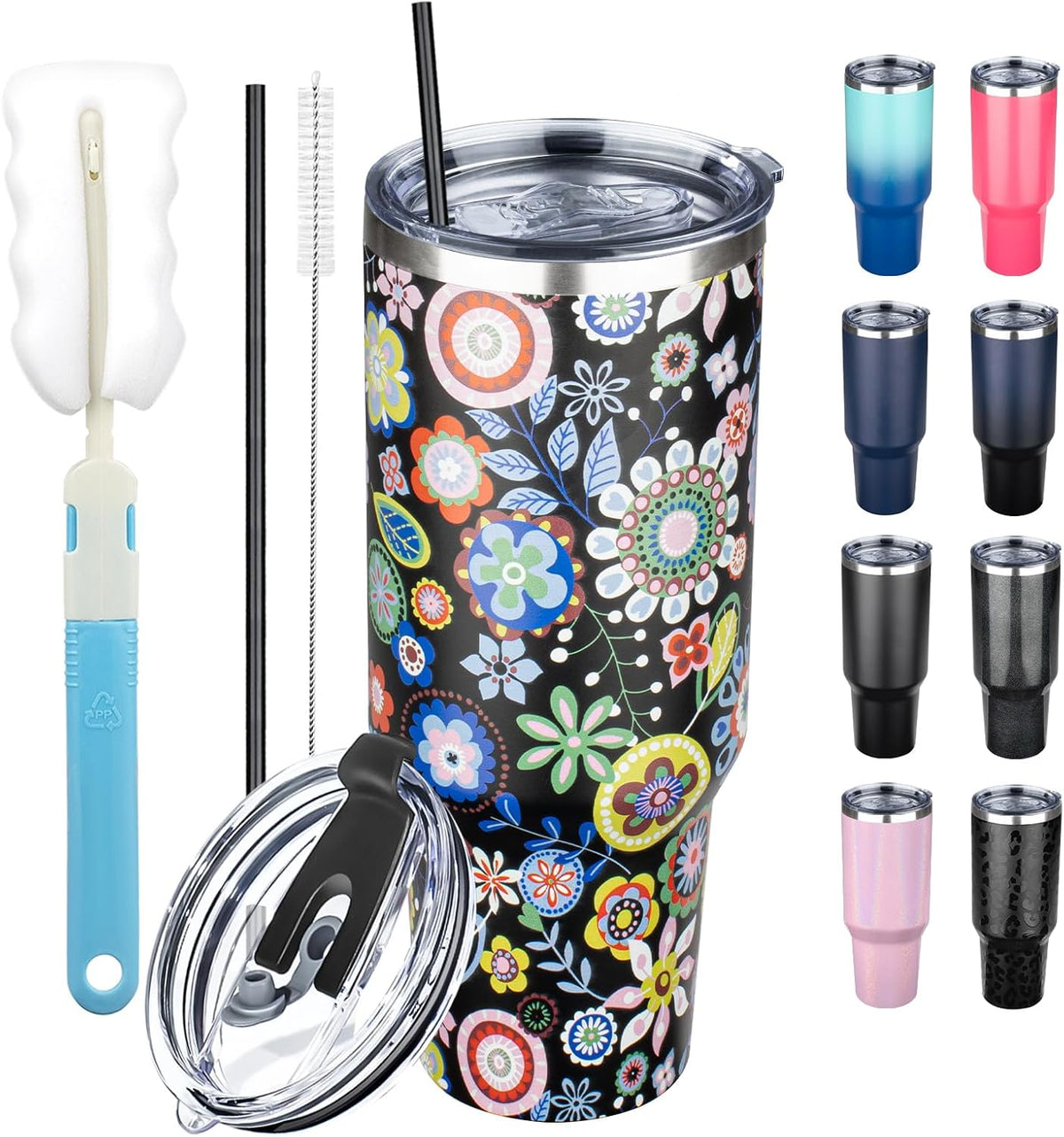 20 oz Tumbler with Lids and Straws, Stainless Steel Insulated Coffee Tumbler, Double Wall Vacuum Insulated Travel Mug Cup, Leakproof Thermal Coffee Cup for Hot and Cold Drinks (azure blue)