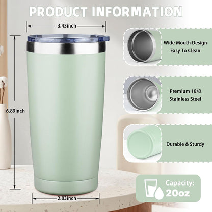 20 oz Tumbler with Lids and Straws, Stainless Steel Insulated Coffee Tumbler, Double Wall Vacuum Insulated Travel Mug Cup, Leakproof Thermal Coffee Cup for Hot and Cold Drinks (azure blue)