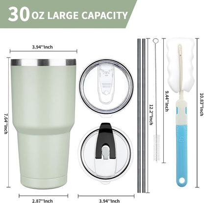 20 oz Tumbler with Lids and Straws, Stainless Steel Insulated Coffee Tumbler, Double Wall Vacuum Insulated Travel Mug Cup, Leakproof Thermal Coffee Cup for Hot and Cold Drinks (azure blue)