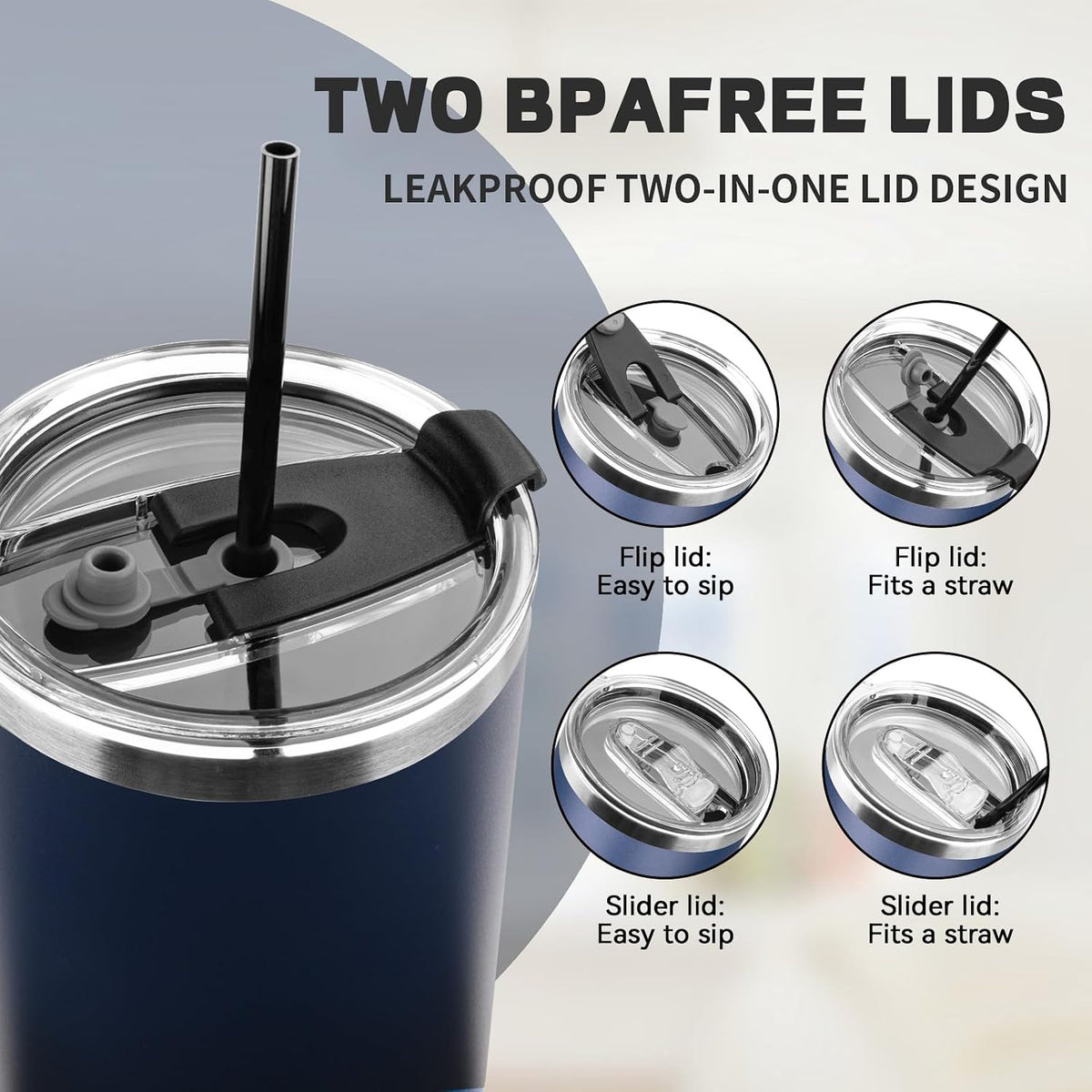 20 oz Tumbler with Lids and Straws, Stainless Steel Insulated Coffee Tumbler, Double Wall Vacuum Insulated Travel Mug Cup, Leakproof Thermal Coffee Cup for Hot and Cold Drinks (azure blue)