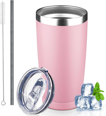 20 oz Tumbler with Lids and Straws, Stainless Steel Insulated Coffee Tumbler, Double Wall Vacuum Insulated Travel Mug Cup, Leakproof Thermal Coffee Cup for Hot and Cold Drinks (azure blue)