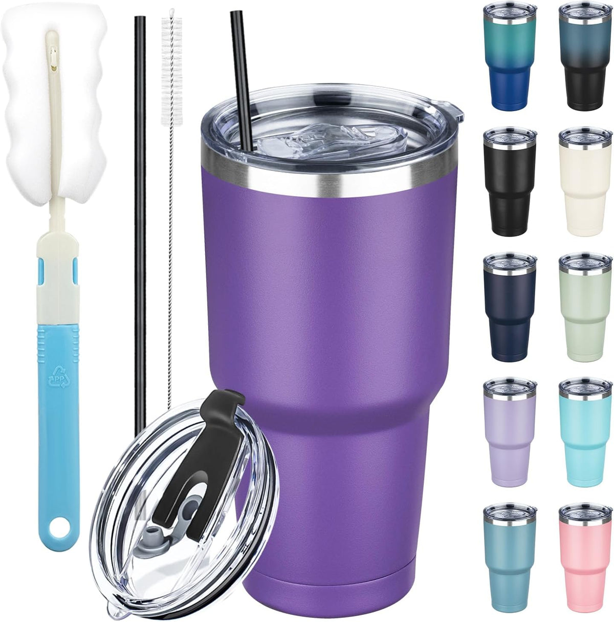 20 oz Tumbler with Lids and Straws, Stainless Steel Insulated Coffee Tumbler, Double Wall Vacuum Insulated Travel Mug Cup, Leakproof Thermal Coffee Cup for Hot and Cold Drinks (azure blue)