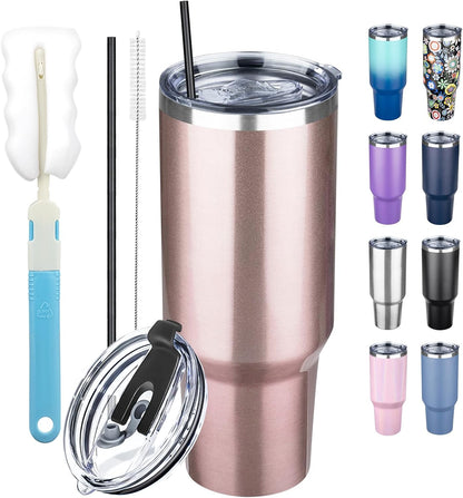 20 oz Tumbler with Lids and Straws, Stainless Steel Insulated Coffee Tumbler, Double Wall Vacuum Insulated Travel Mug Cup, Leakproof Thermal Coffee Cup for Hot and Cold Drinks (azure blue)