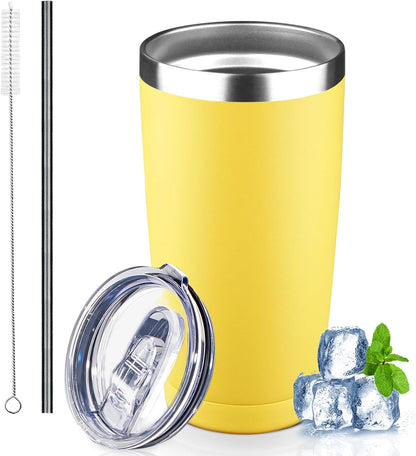 20 oz Tumbler with Lids and Straws, Stainless Steel Insulated Coffee Tumbler, Double Wall Vacuum Insulated Travel Mug Cup, Leakproof Thermal Coffee Cup for Hot and Cold Drinks (azure blue)