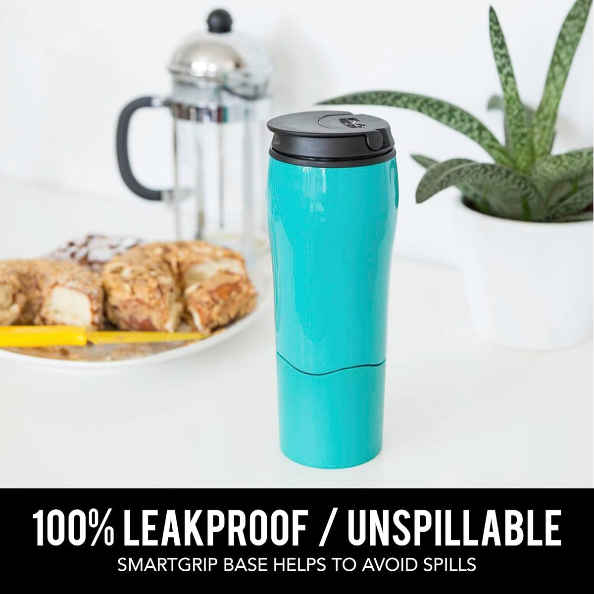 Plastic Travel Mug, No Spill Double Wall Tumbler, Cold/Hot, Cup-Holder Friendly, Dishwasher Safe, (Cream, 12oz)