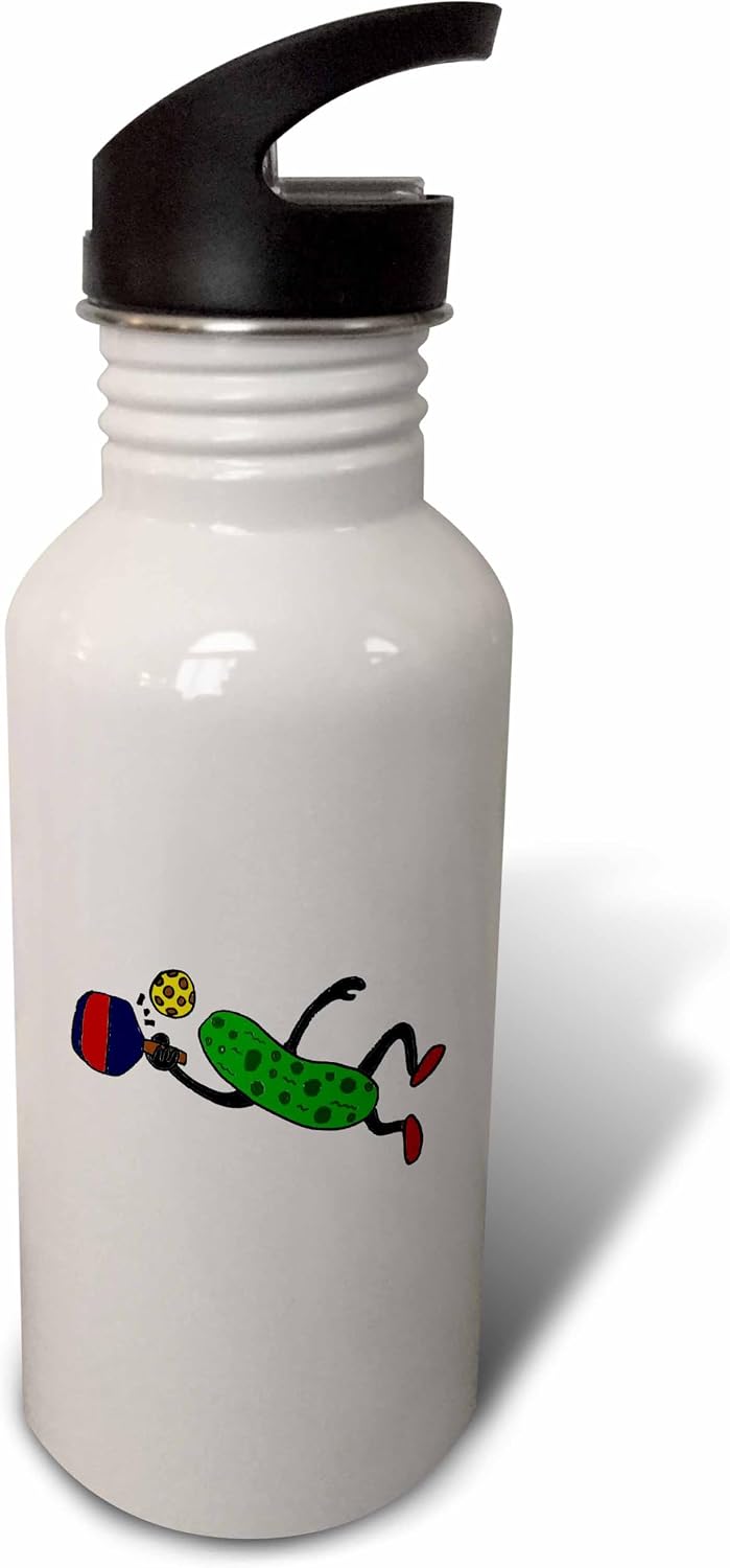 Funny Leaping Pickle Playing Pickleball 21 oz Sports Water Bottle
