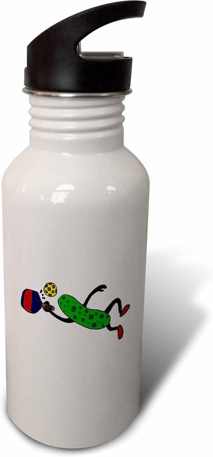 Funny Leaping Pickle Playing Pickleball 21 oz Sports Water Bottle