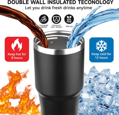 20oz Tumbler with Handle and Flip Straw Lid Double Wall Insulated Travel Coffee Mug Stainless Steel Vacuum Insulated Coffee Tumbler Cup for Hot and Cold Beverages Leak-proof&BPA-free (20oz,Navy blue)