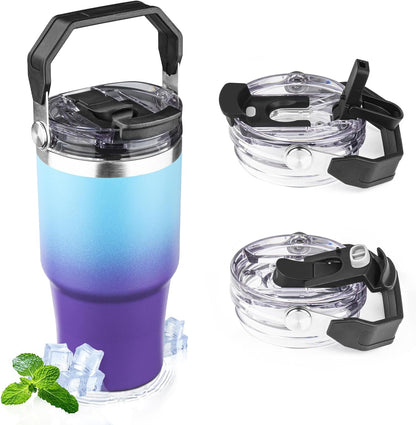 20oz Tumbler with Handle and Flip Straw Lid Double Wall Insulated Travel Coffee Mug Stainless Steel Vacuum Insulated Coffee Tumbler Cup for Hot and Cold Beverages Leak-proof&BPA-free (20oz,Navy blue)