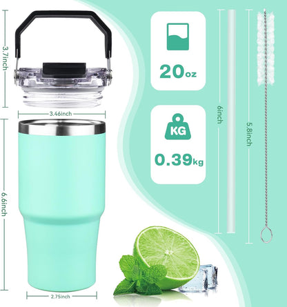20oz Tumbler with Handle and Flip Straw Lid Double Wall Insulated Travel Coffee Mug Stainless Steel Vacuum Insulated Coffee Tumbler Cup for Hot and Cold Beverages Leak-proof&BPA-free (20oz,Navy blue)