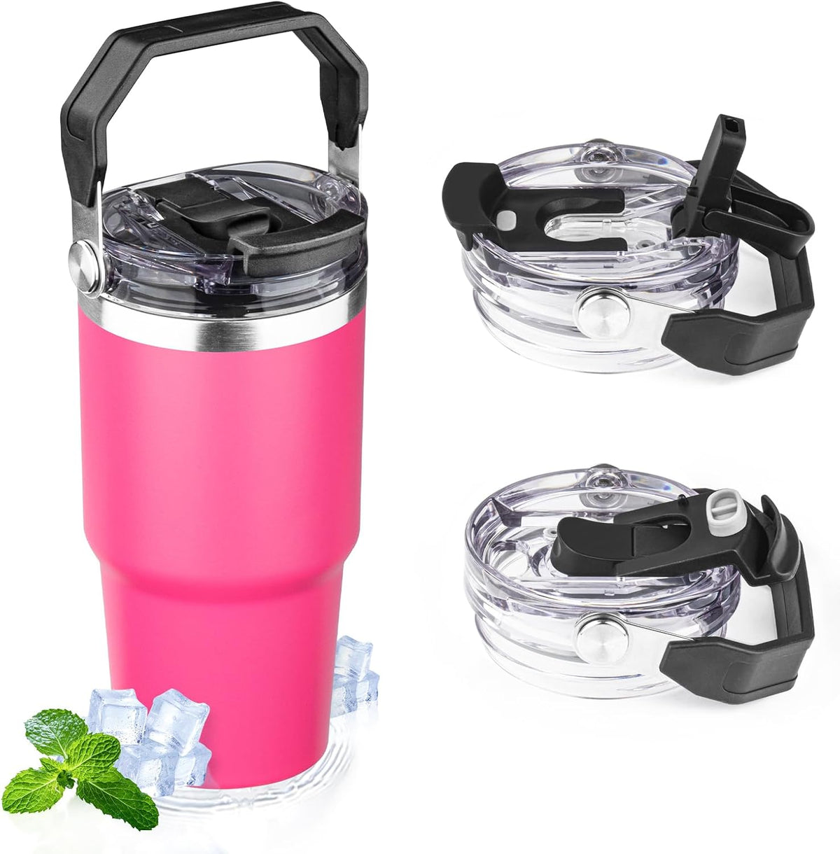 20oz Tumbler with Handle and Flip Straw Lid Double Wall Insulated Travel Coffee Mug Stainless Steel Vacuum Insulated Coffee Tumbler Cup for Hot and Cold Beverages Leak-proof&BPA-free (20oz,Navy blue)