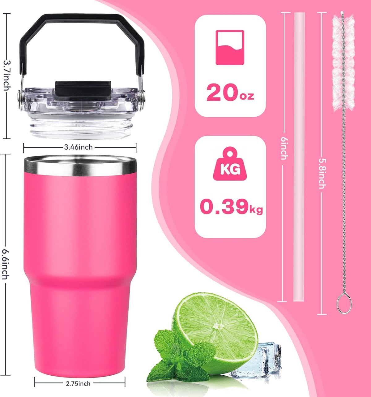 20oz Tumbler with Handle and Flip Straw Lid Double Wall Insulated Travel Coffee Mug Stainless Steel Vacuum Insulated Coffee Tumbler Cup for Hot and Cold Beverages Leak-proof&BPA-free (20oz,Navy blue)