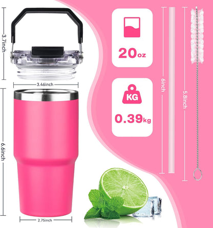 20oz Tumbler with Handle and Flip Straw Lid Double Wall Insulated Travel Coffee Mug Stainless Steel Vacuum Insulated Coffee Tumbler Cup for Hot and Cold Beverages Leak-proof&BPA-free (20oz,Navy blue)