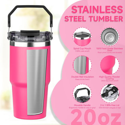 20oz Tumbler with Handle and Flip Straw Lid Double Wall Insulated Travel Coffee Mug Stainless Steel Vacuum Insulated Coffee Tumbler Cup for Hot and Cold Beverages Leak-proof&BPA-free (20oz,Navy blue)