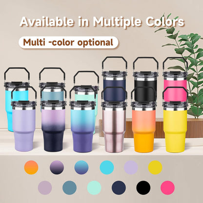 20oz Tumbler with Handle and Flip Straw Lid Double Wall Insulated Travel Coffee Mug Stainless Steel Vacuum Insulated Coffee Tumbler Cup for Hot and Cold Beverages Leak-proof&BPA-free (20oz,Navy blue)