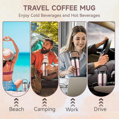 20oz Tumbler with Handle and Flip Straw Lid Double Wall Insulated Travel Coffee Mug Stainless Steel Vacuum Insulated Coffee Tumbler Cup for Hot and Cold Beverages Leak-proof&BPA-free (20oz,Navy blue)