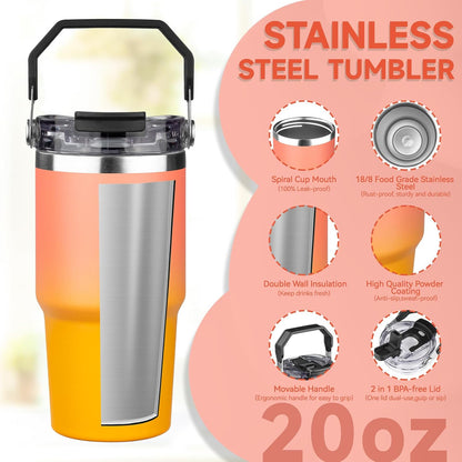 20oz Tumbler with Handle and Flip Straw Lid Double Wall Insulated Travel Coffee Mug Stainless Steel Vacuum Insulated Coffee Tumbler Cup for Hot and Cold Beverages Leak-proof&BPA-free (20oz,Navy blue)